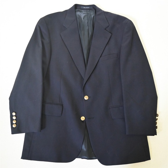 Chaps Ralph Lauren‎ 44R Navy Blue Gold Button 100% Wool Blazer Jacket Sport Coat